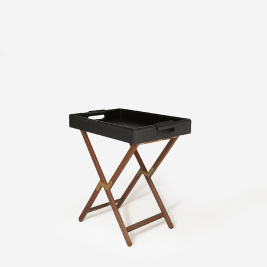 Стол сервировочный_Gavin tray stand_Black/Brown_Leather_W61 D3,8 H86 см (Поднос W71 D51 H9,3 см)