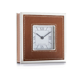 Часы настольные_Fulton Clock_кожа_W3 D12,7 H12,7 см