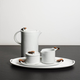 Чайный набор_Wyatt SALE_Ceramic/Leather_с белыми подносами_5 предметов