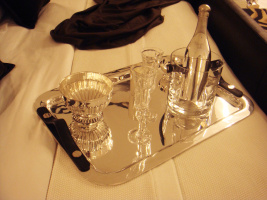 Поднос_Garson SALE_Silver, Black leather handles