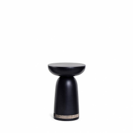 Табурет_Nera 3 Rows Carved Reshma_Maple Black Matt Lacquer_Ø30 x h43 см